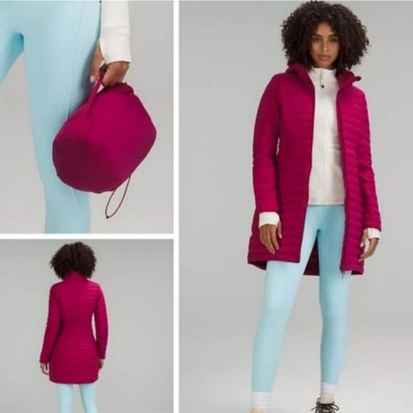 Lululemon Pack It Down Puffer Jacket in Pomegranate with carry bag - Picture 2 of 16